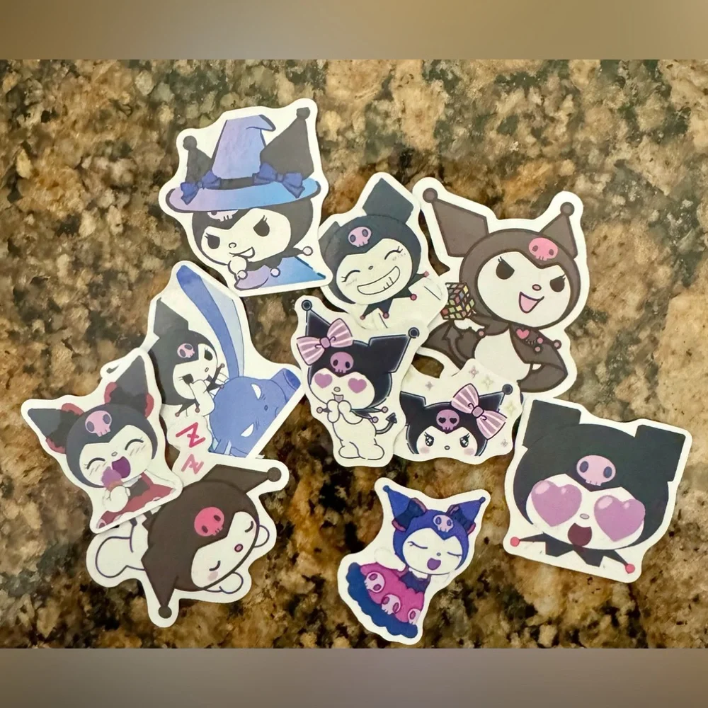 17 Piece Kuromi Set, Zip Pouch, 3 Pencils. 2 Pens, 10 Stickers & Mini Notebook